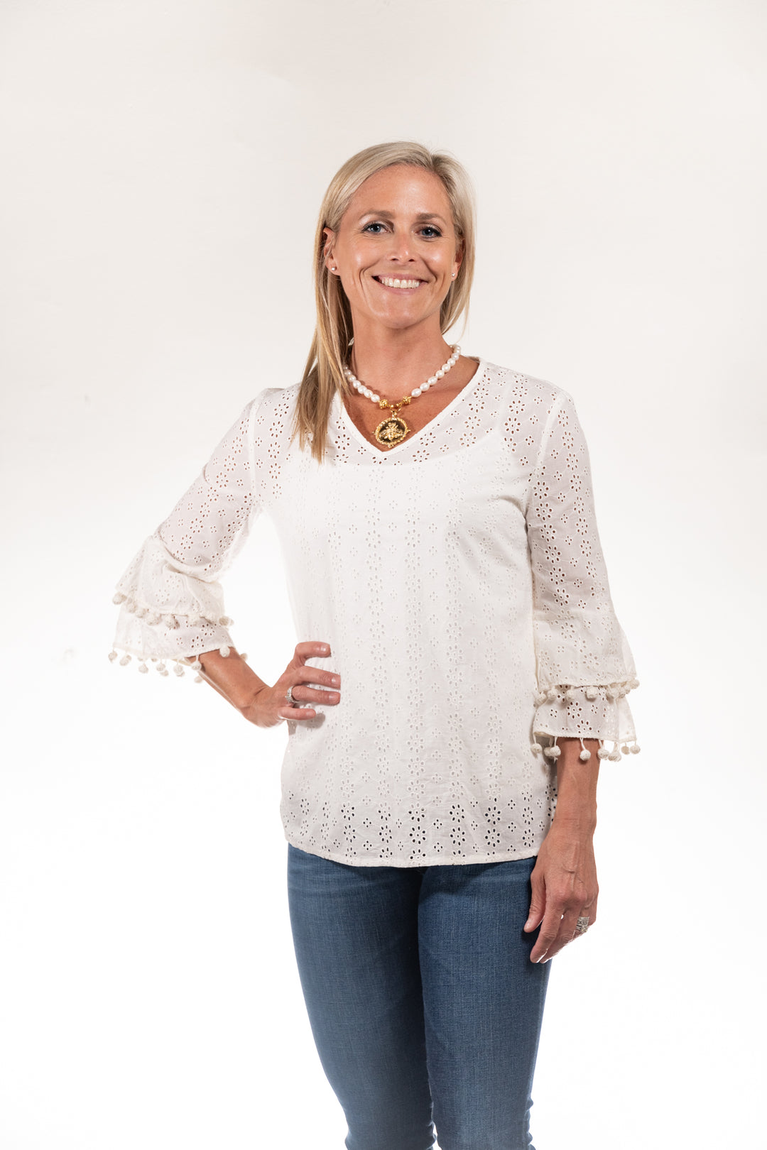 The Bayly Eyelet Top in Bright White