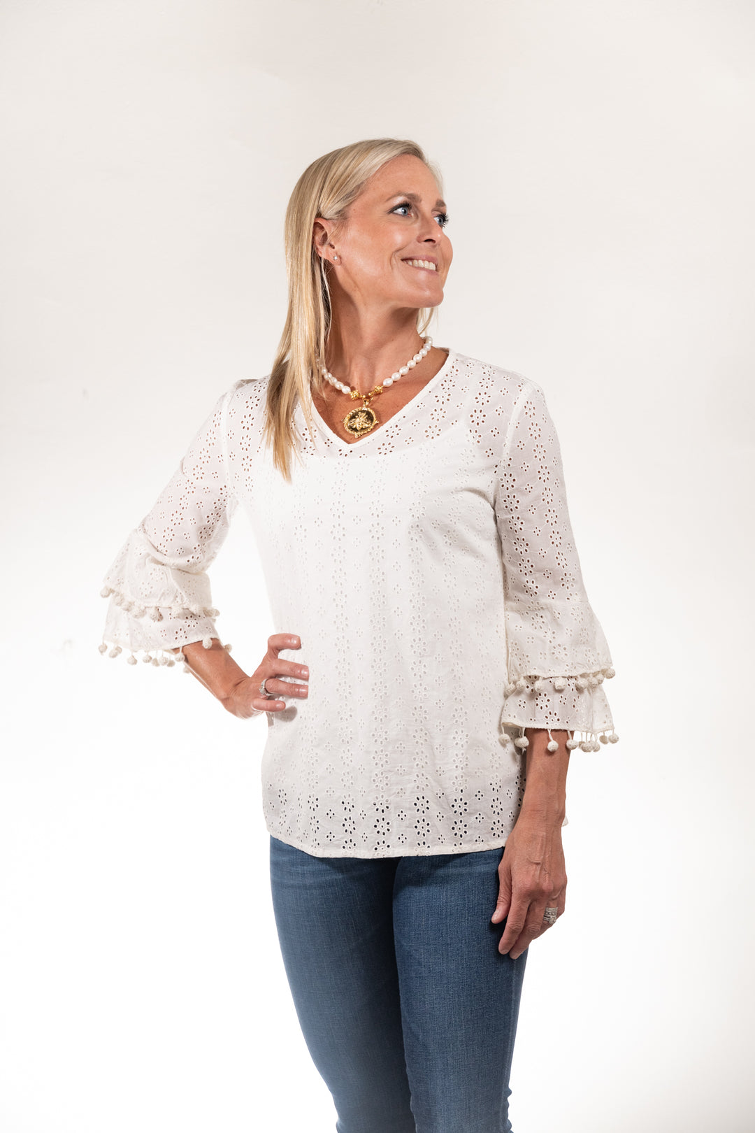 The Bayly Eyelet Top in Bright White — view 4