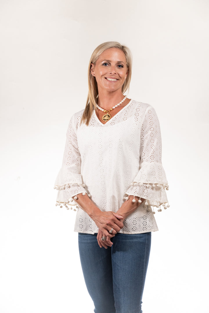 The Bayly Eyelet Top in Bright White — view 3