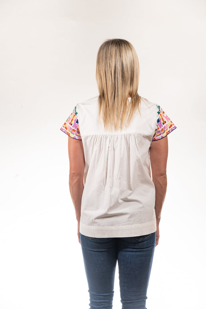 The Aubrey Multi Colored Short Sleeve Embroidered Cotton Top — view 3