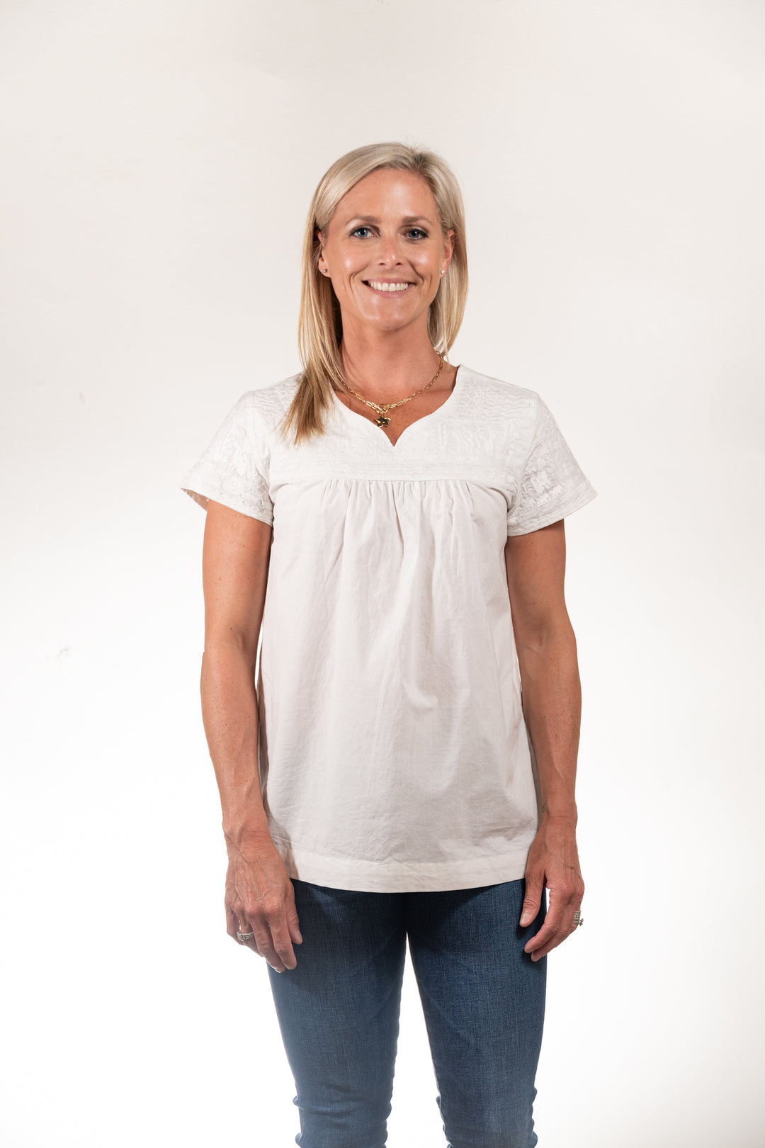 The Aubrey Ivory on White Embroidered Cotton Top