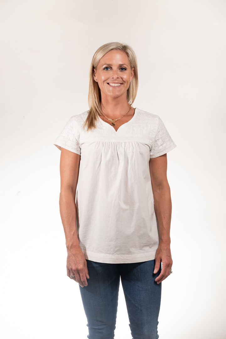 The Aubrey Ivory on White Embroidered Cotton Top