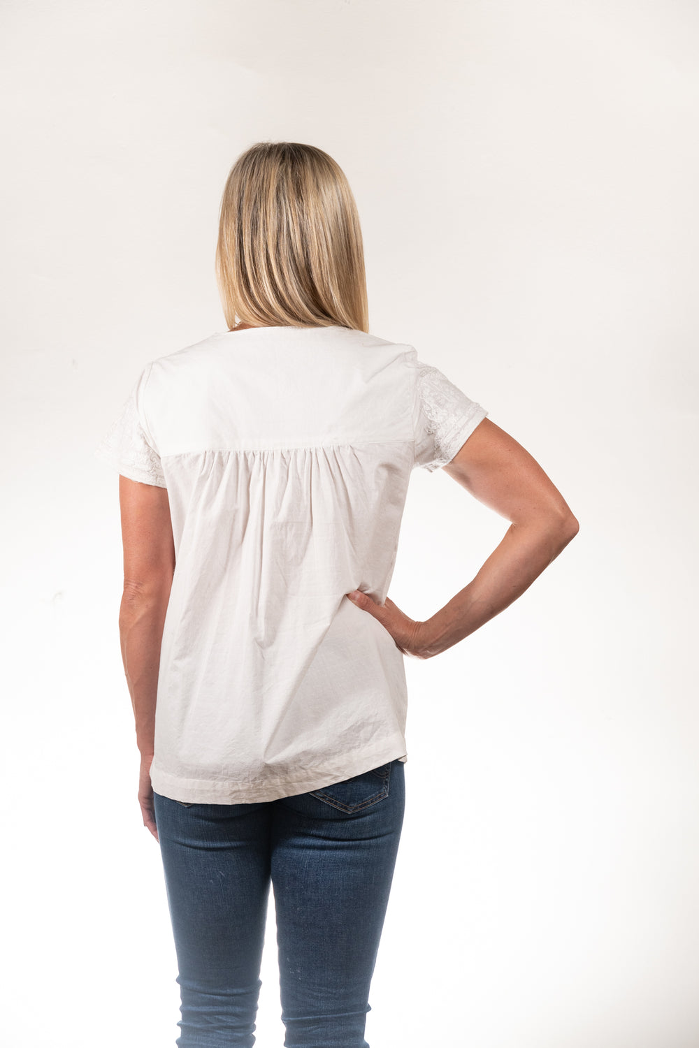 The Aubrey Ivory on White Embroidered Cotton Top — view 2