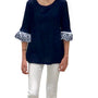 The Landon Navy Embroidered Sleeve Tunic Sweater for Girls