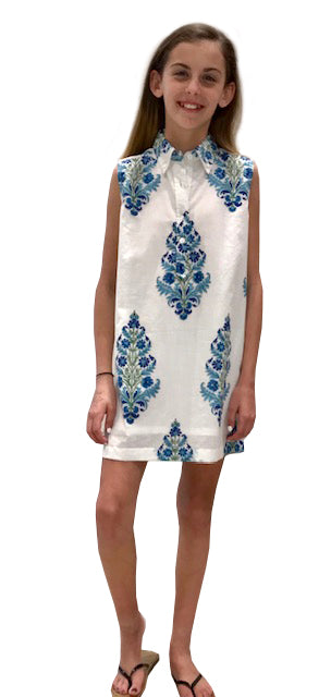 The Dorsey Tunic Dress for Girls in Blue and White
