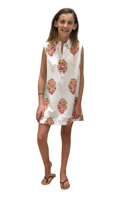 The Dorsey Tunic Dress for Girls in Pink and White