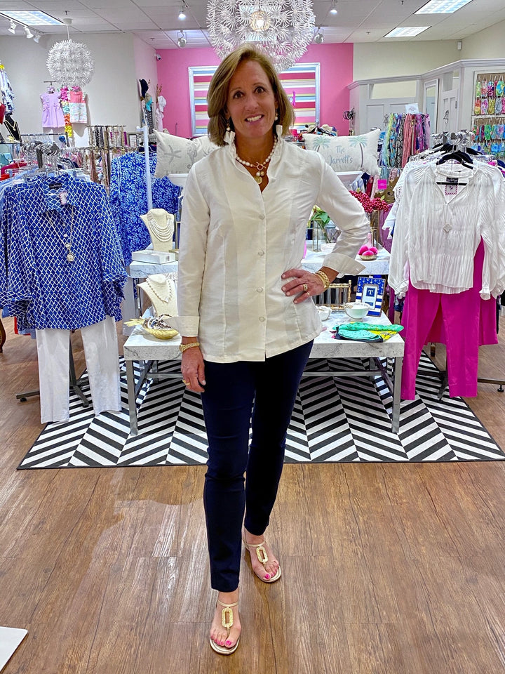 The Diana Standup Collar Silk Blouse in White