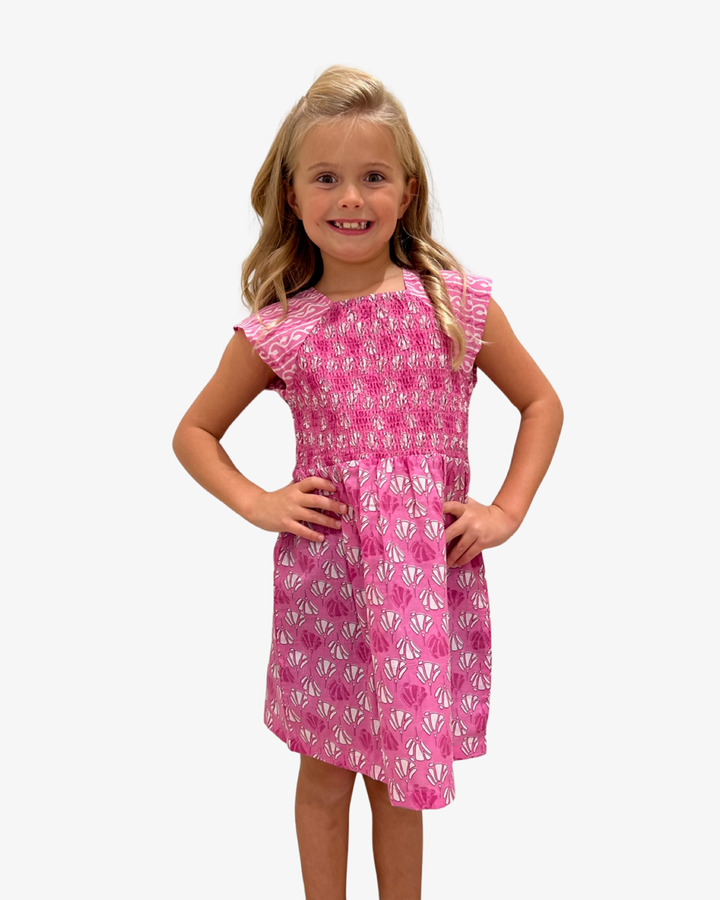 The Cloey Smocked Cotton Dress in Party Pink — view 5