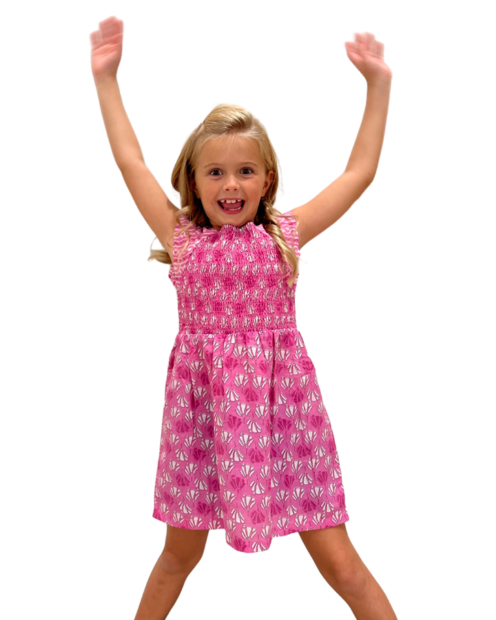 The Cloey Smocked Cotton Dress in Party Pink — view 4