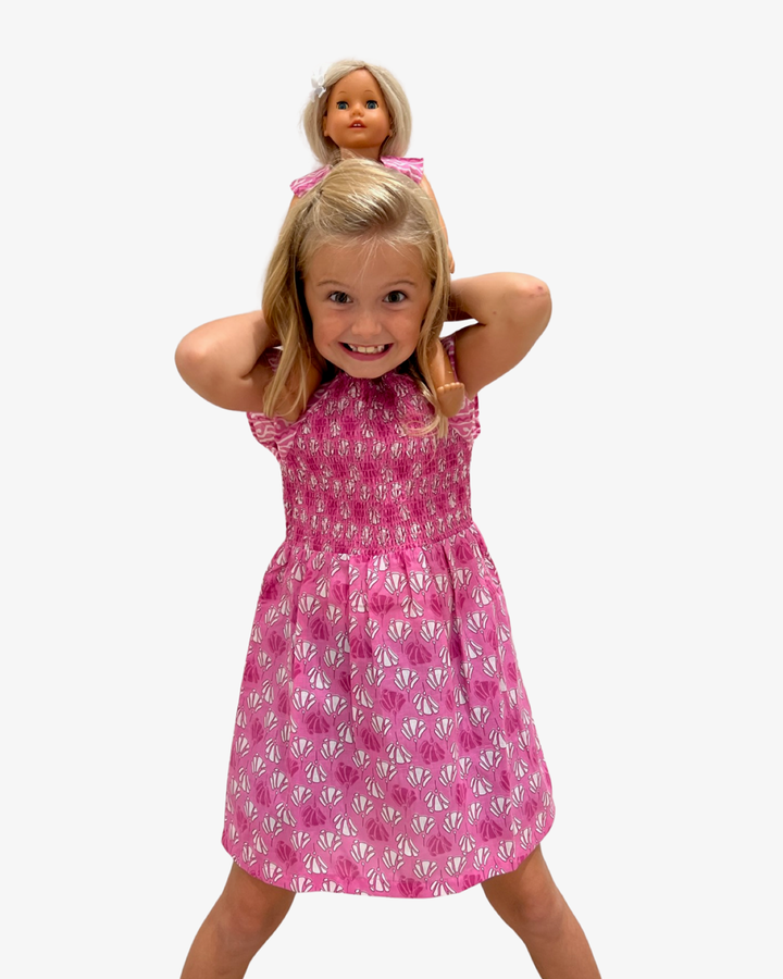 The Cloey Smocked Cotton Dress in Party Pink — view 3