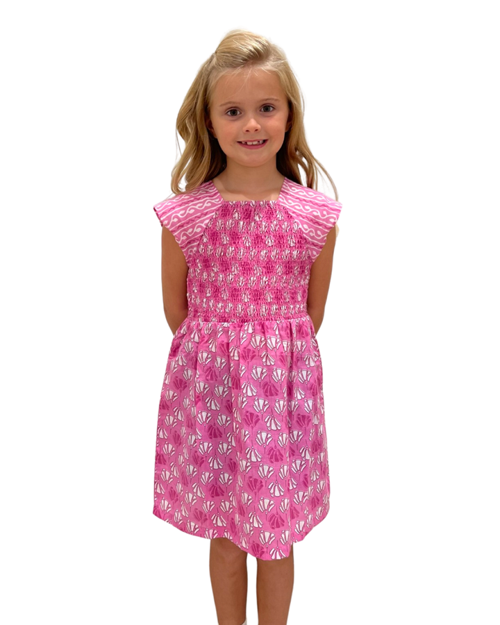 The Cloey Smocked Cotton Dress in Party Pink — view 2