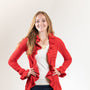 The Paige Ruffle Cardigan in Red