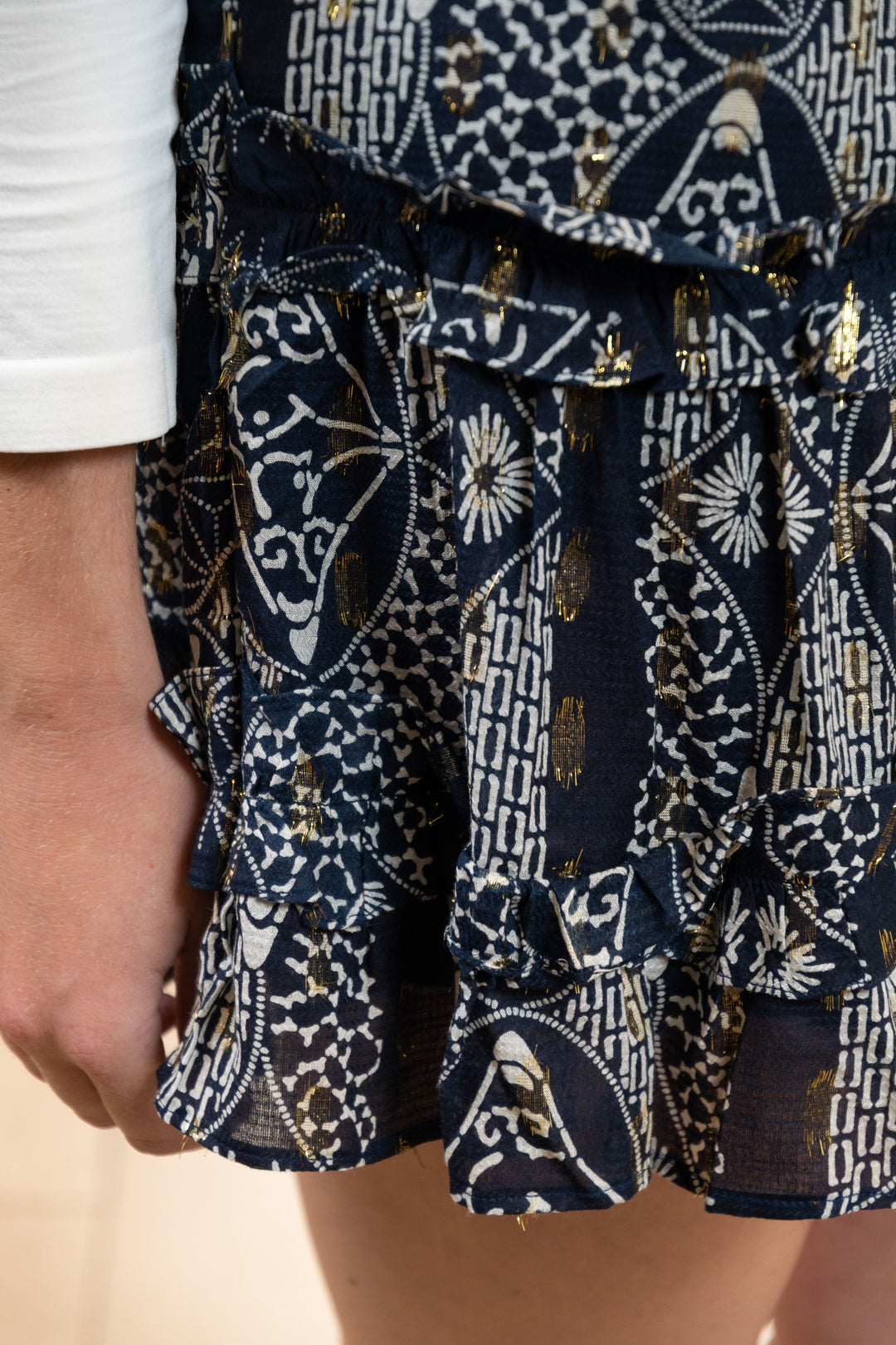 The Kara Elastic Waist Skirt in Navy and Gold — view 6