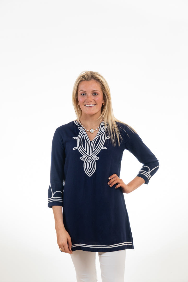 The Carter Tunic in Navy and White — view 5