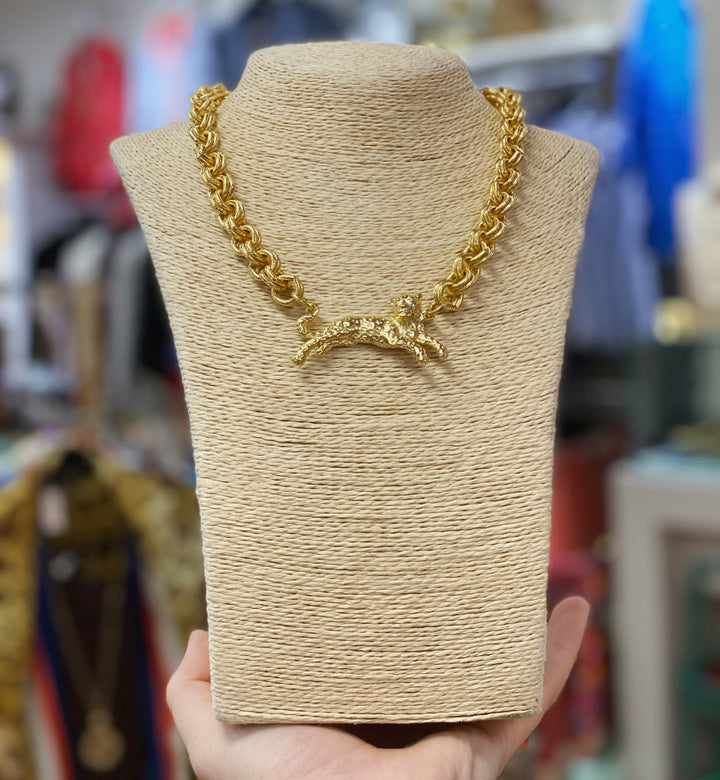 Gold Chain Link Hand Cast Leopard Necklace