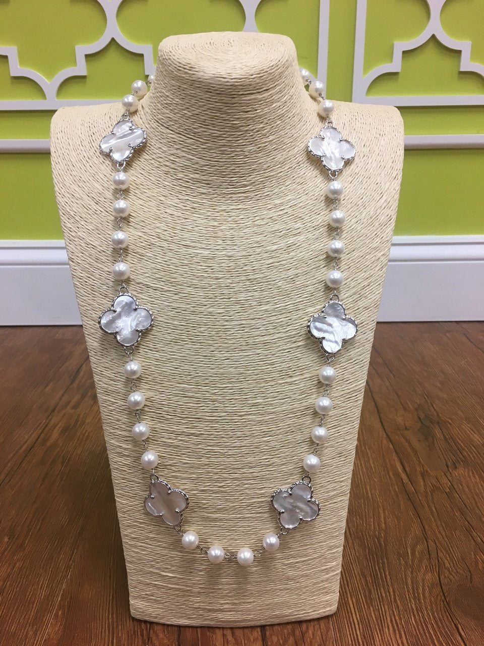 The Georgia Long Length Clover Pearl Necklace — view 2