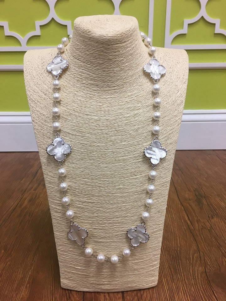 The Georgia Long Length Clover Pearl Necklace — view 2