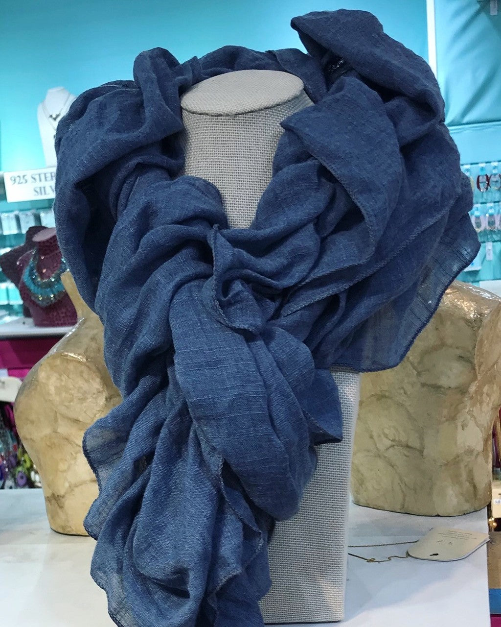 Ruffles Scarf in Denim Blue