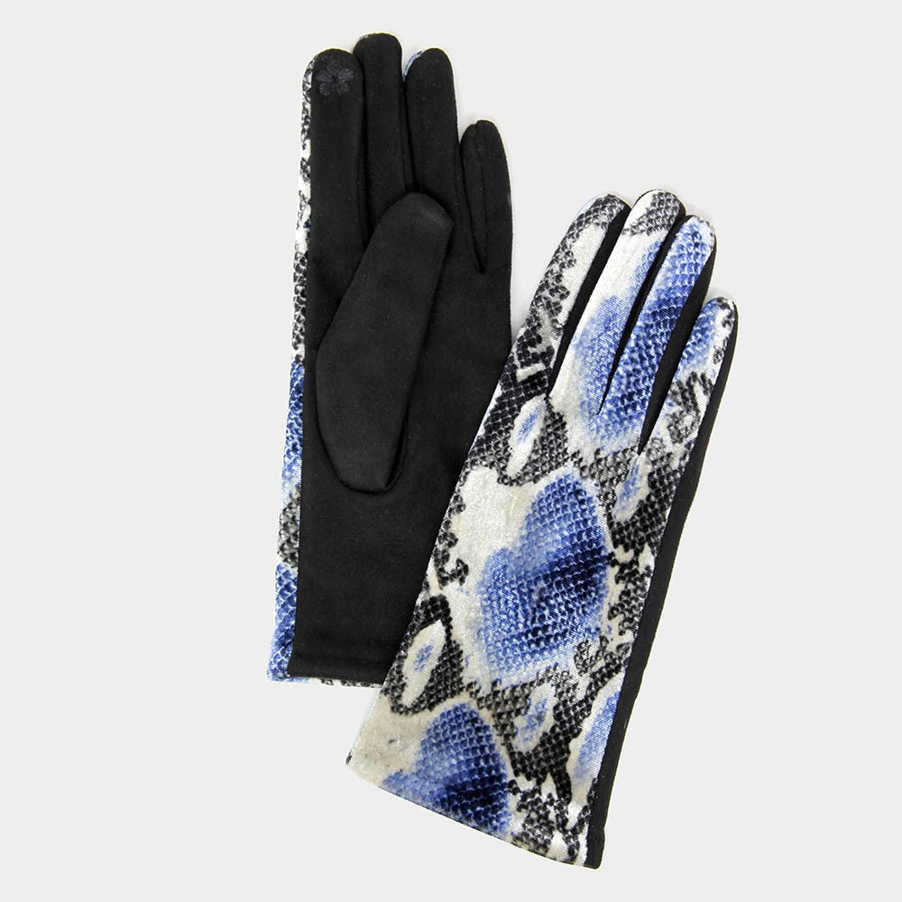 Blue Snake Pattern Smart Touch Gloves