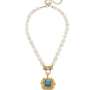 Handcast Gold Teal Crystal Pendant Pearl Necklace