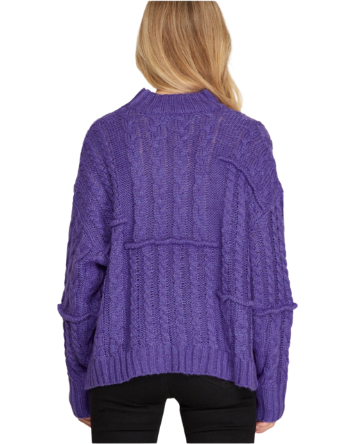 The Tina Cable Patch Sweater in Purple — view 2