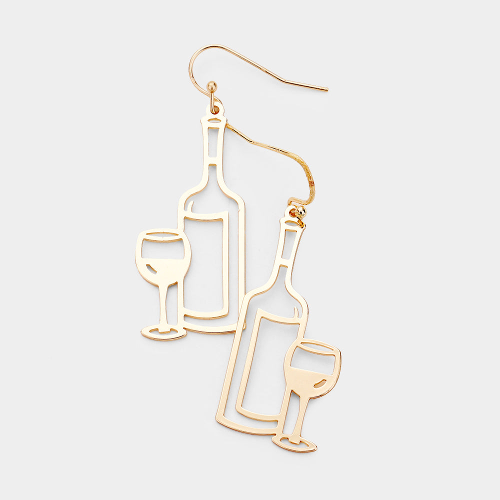 Wine Bottle and Glass Earring in Gold