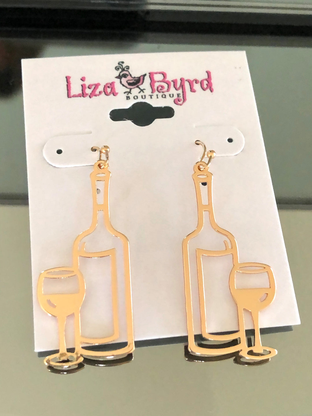 Wine Bottle and Glass Earring in Gold — view 2