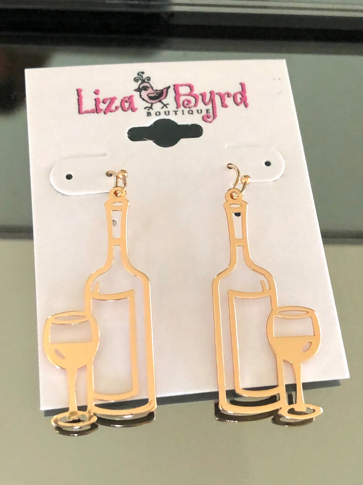 Wine Bottle and Glass Earring in Gold — view 2